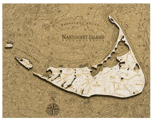 Nantucket Island Massachusetts Cork Map