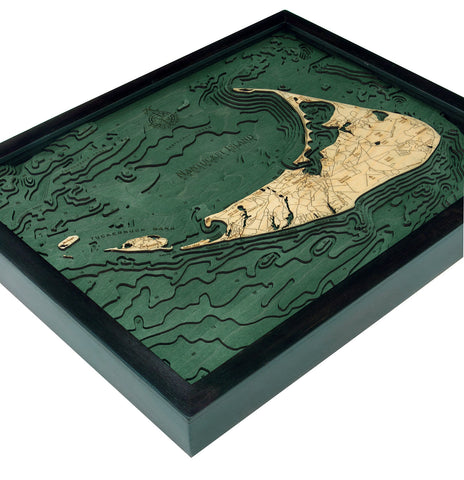 Map of Nantucket 3-D Nautical Wood Chart in Dark Frame