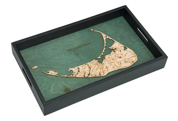 Wood Serving Tray with Laser Etched Map of Nantucket