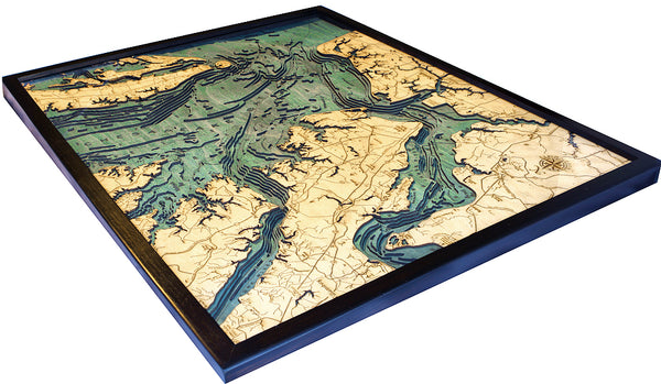Large Norfolk, Virginia Map 3-D Nautical Wood Chart