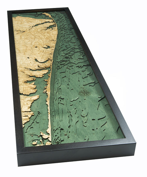 New Jersey North Shore Map 3-D Nautical Wood Chart in Dark Frame