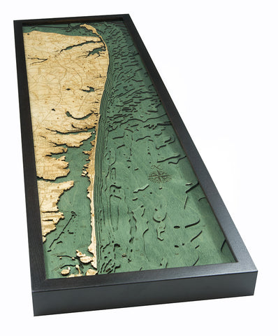 New Jersey North Shore Map 3-D Nautical Wood Chart in Dark Frame