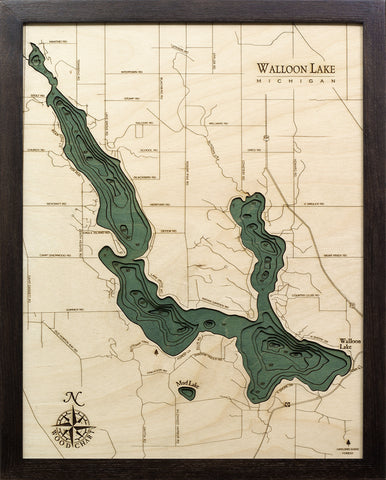 Map of Walloon Lake in Michigan 3-D Nautical Wood Chart
