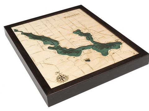 Map of Walloon Lake in Michigan 3-D Nautical Wood Chart in Dark Frame