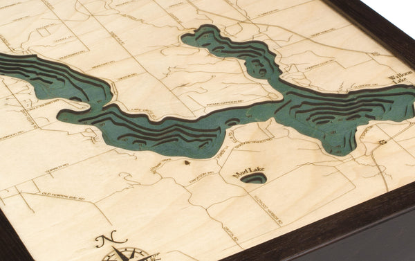 Topography Details on Map of Walloon Lake in Michigan 3-D Nautical Wood Chart