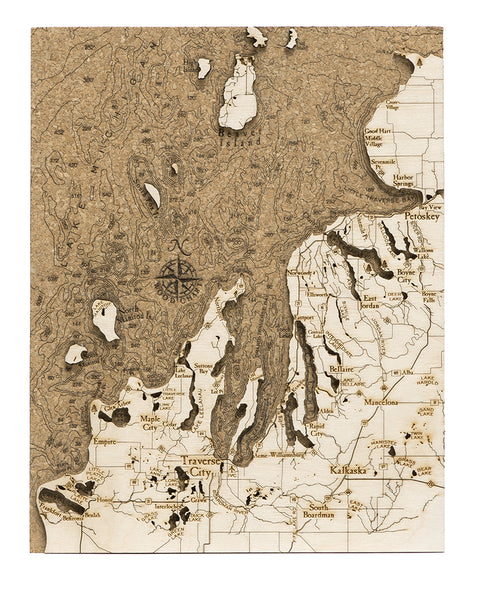 Northwest Lower Michigan Map on Cork in 8x10 inch
