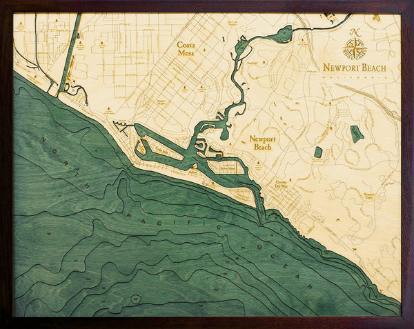 Map Newport Beach, California 3-D Nautical Wood Chart