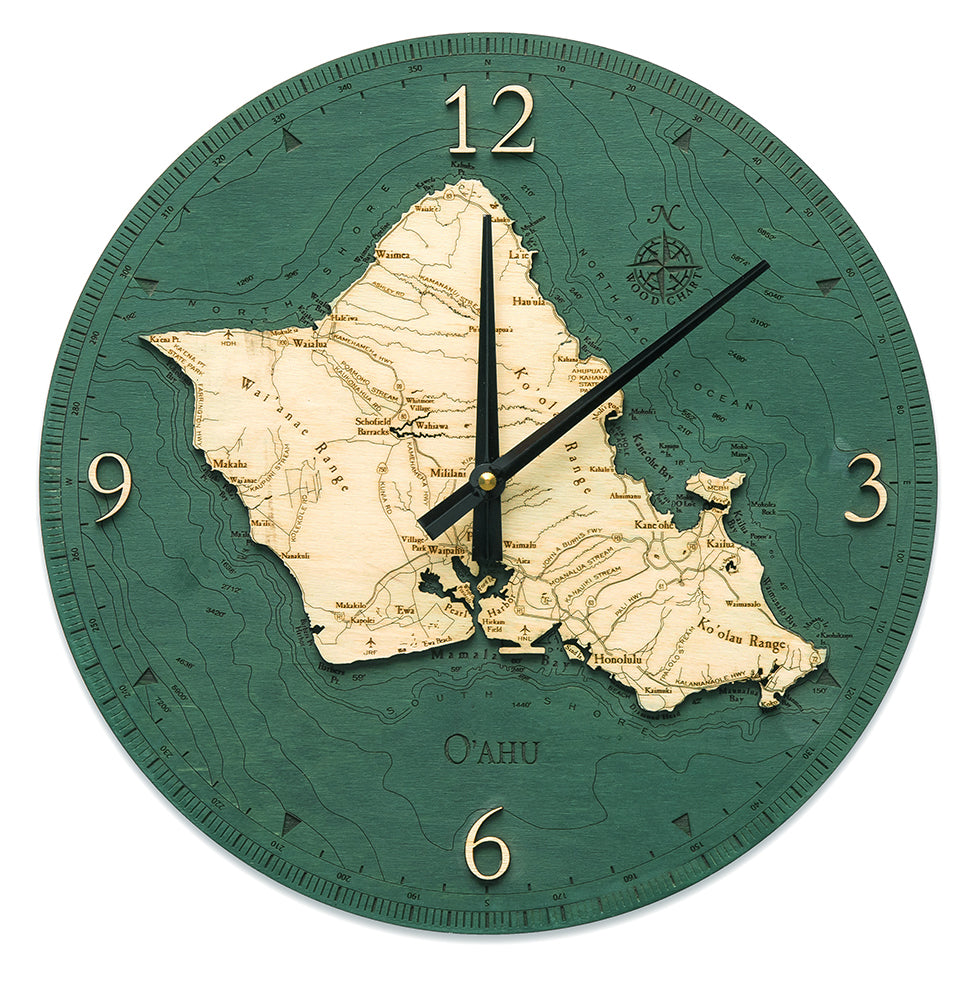 Oahu Map Wood Clock