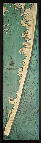Ocean City, Maryland Map 3-D Nautical Wood Chart