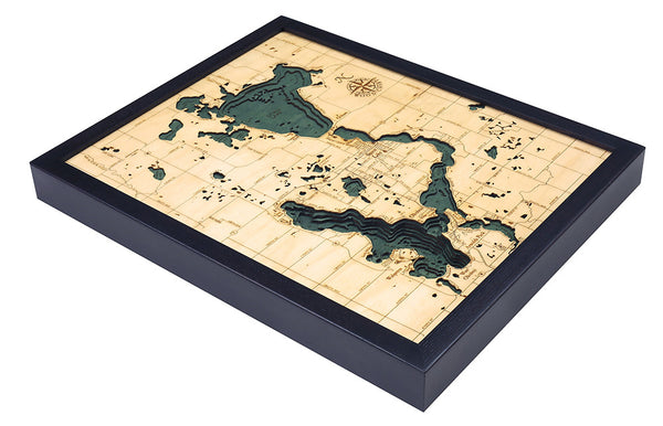 Lake Okoboji / Spirit Lake, Iowa 3-D Nautical Wood Chart, Small, 16" x 20"