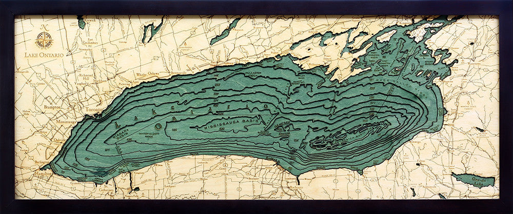 Lake Ontario 3-D Nautical Wood Chart, Medium, 13.5" x 31"