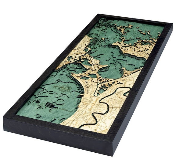 New Orleans, Louisiana Map 3-D Nautical Wood Chart