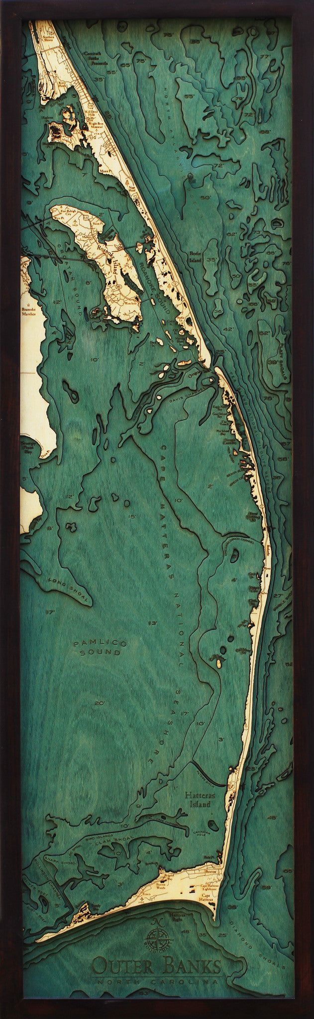 Map of Outer Banks NC 3-D Nautical Wood Chart