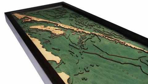 Outer Banks of North Carolina Map 3-D Nautical Wood Chart
