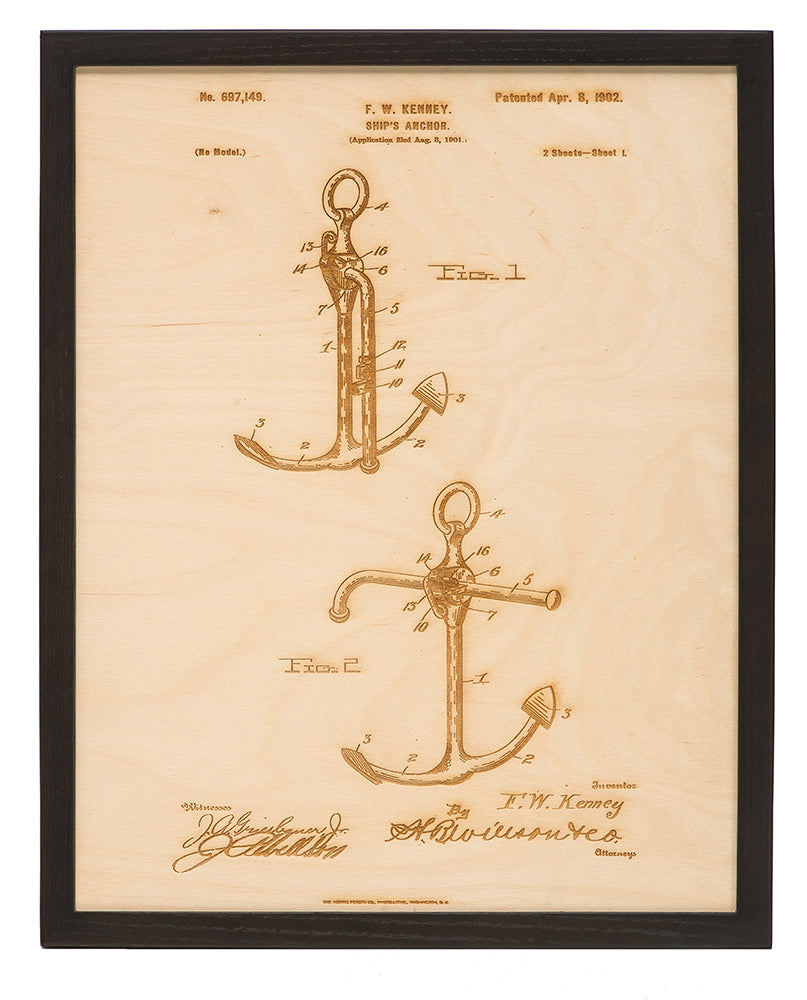 Laser Cut Wood Patent Anchor Art