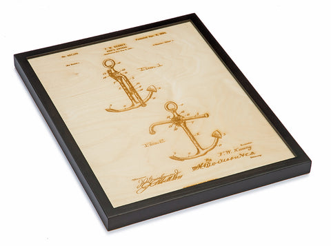 Laser Cut Wood Patent Anchor Art in Dark Frame