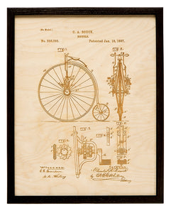 Laser Engraved Wood Bicycle Patent Art