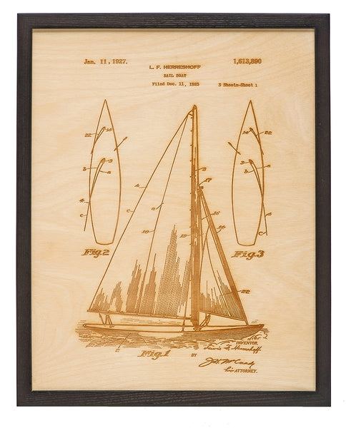 Wooden Patent Art of Sailboat