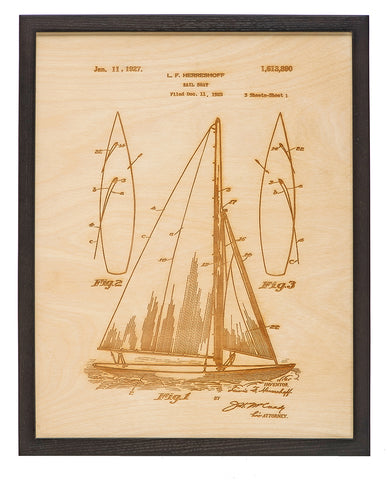 Wooden Patent Art of Sailboat