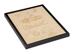 Wood Canoe Patent Art in Frame