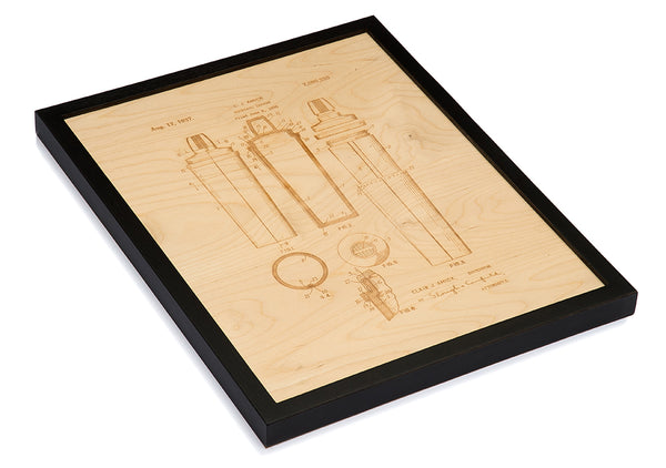 Wood Cocktail Shaker Patent Art in Frame
