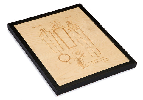 Wood Cocktail Shaker Patent Art in Frame