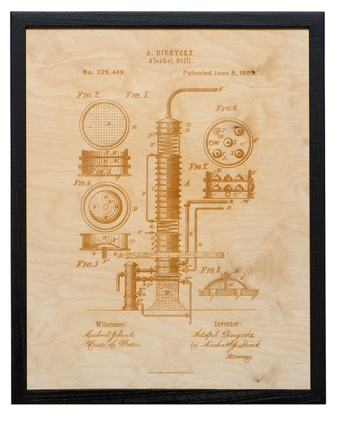 Laser Cut Wood Alcohol Still Patent Art