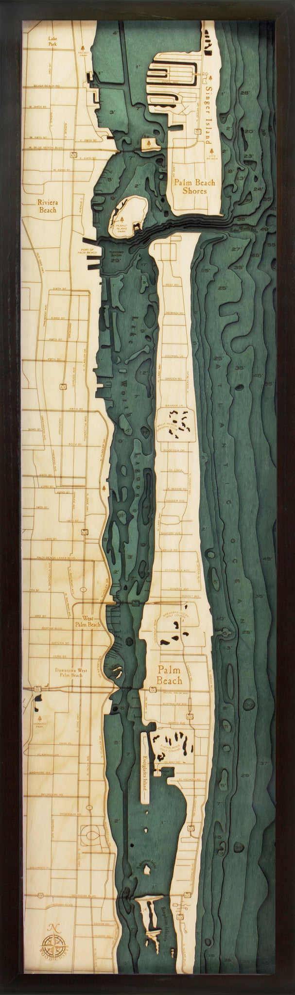 Map of Palm Beach, Florida 3-D Nautical WoodChart