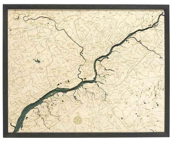 Map of Philadelphia 3-D Nautical Wood Chart
