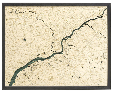 Map of Philadelphia 3-D Nautical Wood Chart