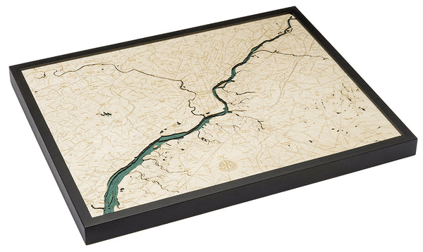 Map of Philadelphia 3-D Nautical Wood Chart in Dark Frame