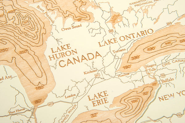 Great Lakes baltic birch wood map up close