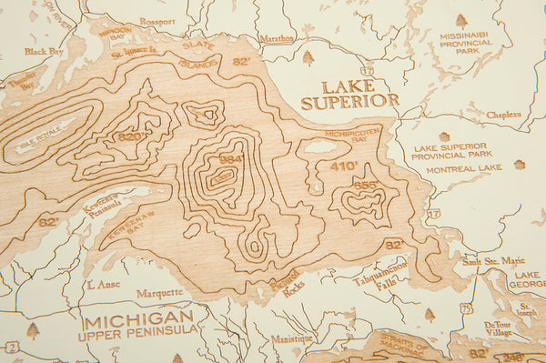Great Lakes baltic birch wood map
