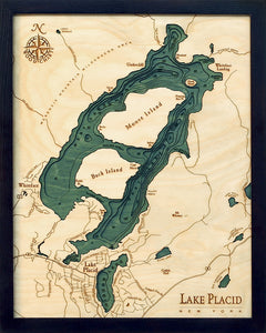 Lake Placid, New York 3-D Nautical Wood Chart, Small, 16"x 20"