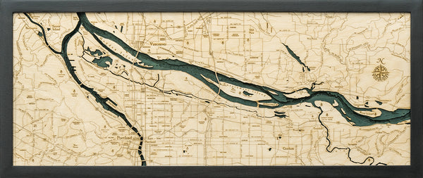 Map of Portland, Oregon 3-D Nautical Wood Chart