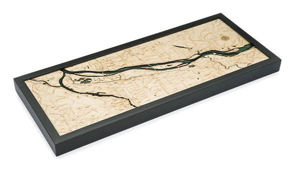 Map of Portland, Oregon 3-D Nautical Wood Chart in Frame