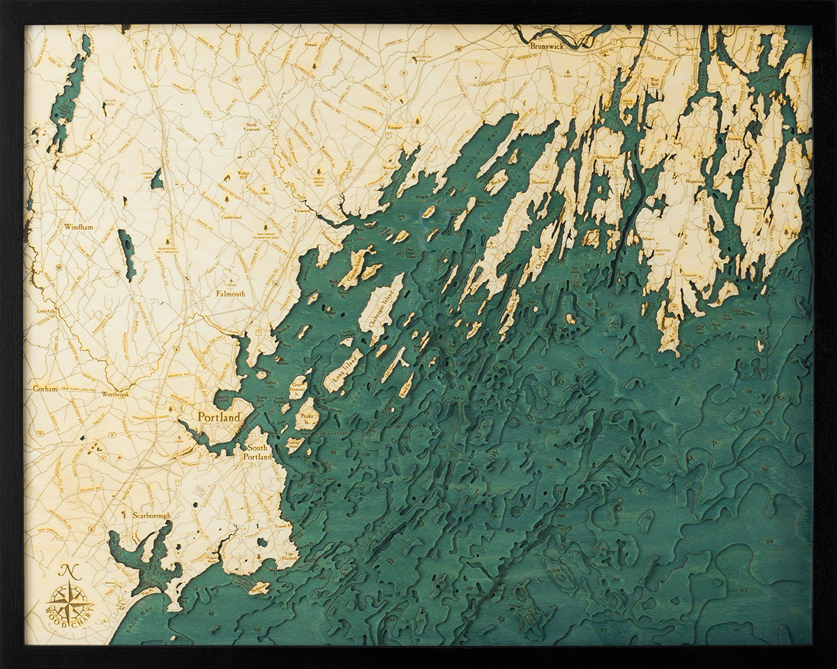 Map of Portland, Maine 3-D Nautical Wood Chart