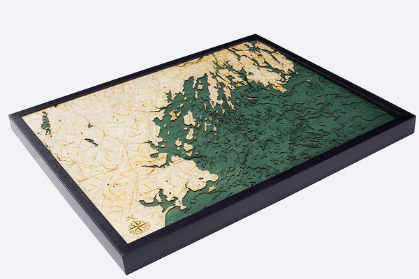 Map of Portland, Maine 3-D Nautical Wood Chart in Dark Frame
