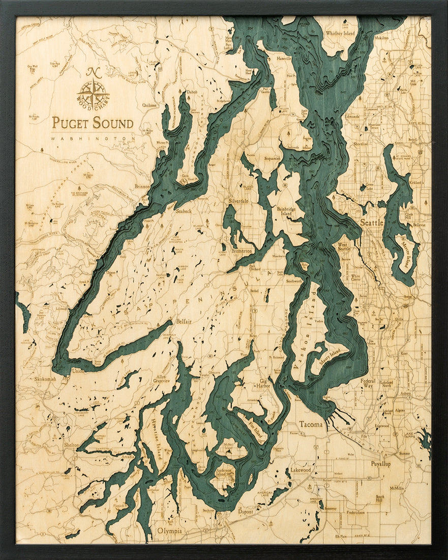 Map of Puget Sound, Washington 3-D Nautical Wood Chart