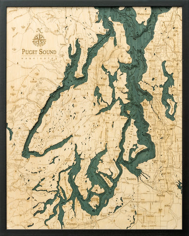 Map of Puget Sound, Washington 3-D Nautical Wood Chart