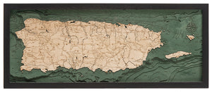 Island of Puerto Rico Map 3-D Nautical Wood Chart