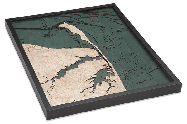 Map of Rumson, New Jersey 3-D Nautical Wood Chart in Dark Frame