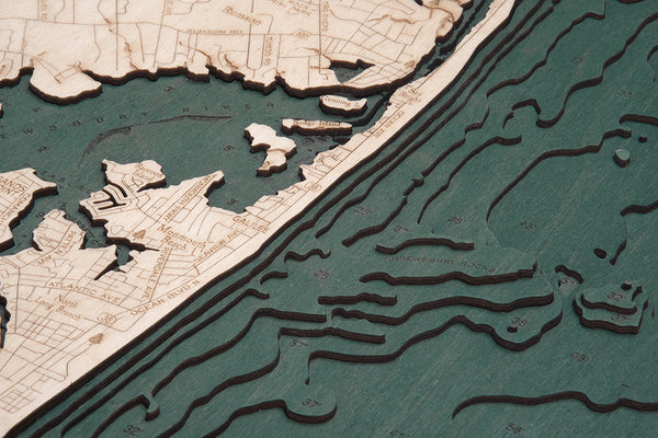 Topography Details on Map of Rumson, New Jersey 3-D Nautical Wood Chart