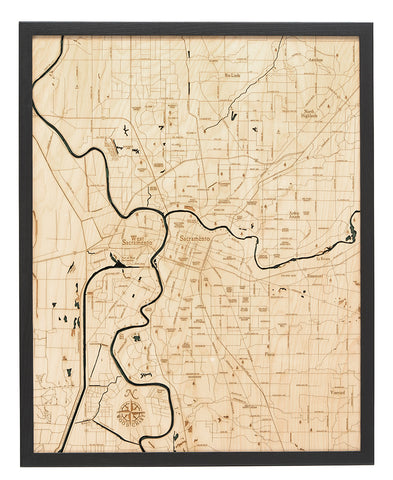 Map of Sacramento, California 3-D Nautical Wood Chart