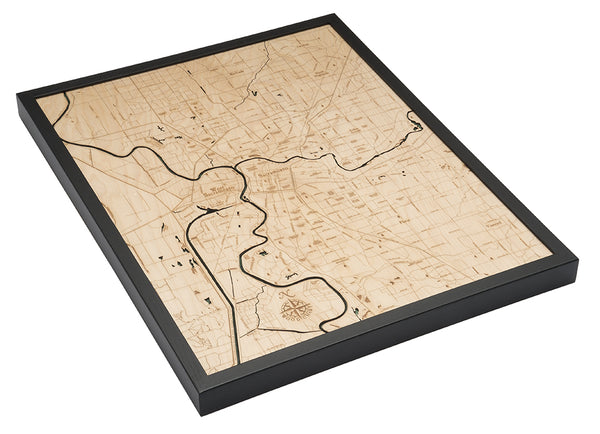 Map of Sacramento, California 3-D Nautical Wood Chart in Dark Frame