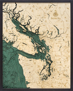 Large Map of Salish Sea, Washington 3-D Nautical Wood Chart