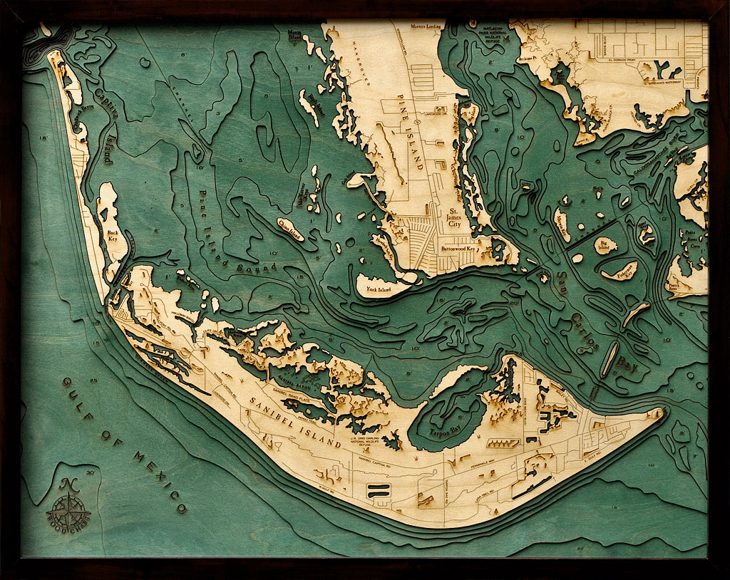 Map of Sanibel Island, Florida 3-D Nautical Wood Chart