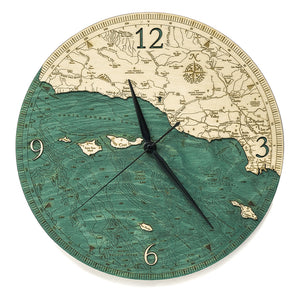 Map of Santa Barbara / Channel Islands, California Wood Clock