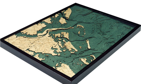 Map of Savannah, Georgia 3-D Nautical Wood Chart in Dark Frame