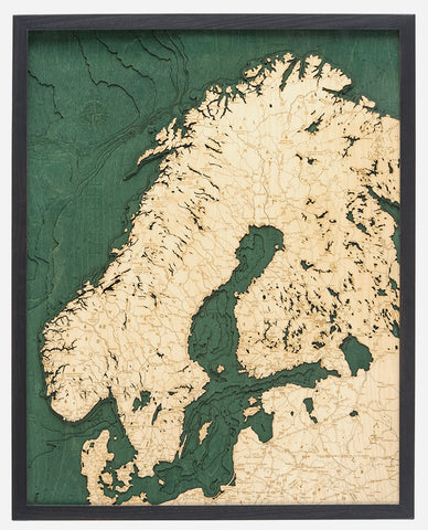 Map of Scandinavia 3-D Nautical Wood Chart